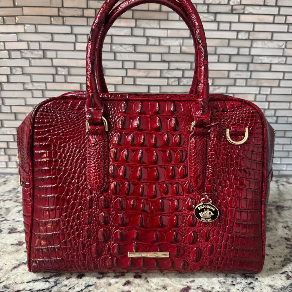 Brahmin Red Crocodile Embossed Satchel - Picture 3 of 7